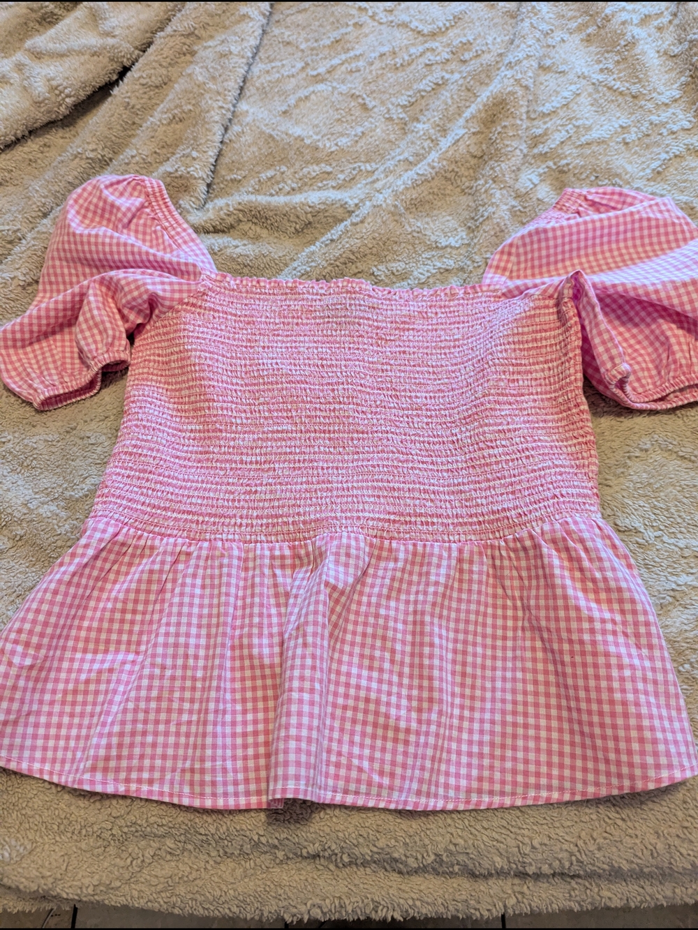 French Connection Pink Gingham Smocked Top